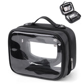 Juoxeepy Travel Toiletry Bag TSA Approved Makeup Bag Clear 2 Layer Cosmetic Bag with Handle Waterproof Transparent Makeup Organizer